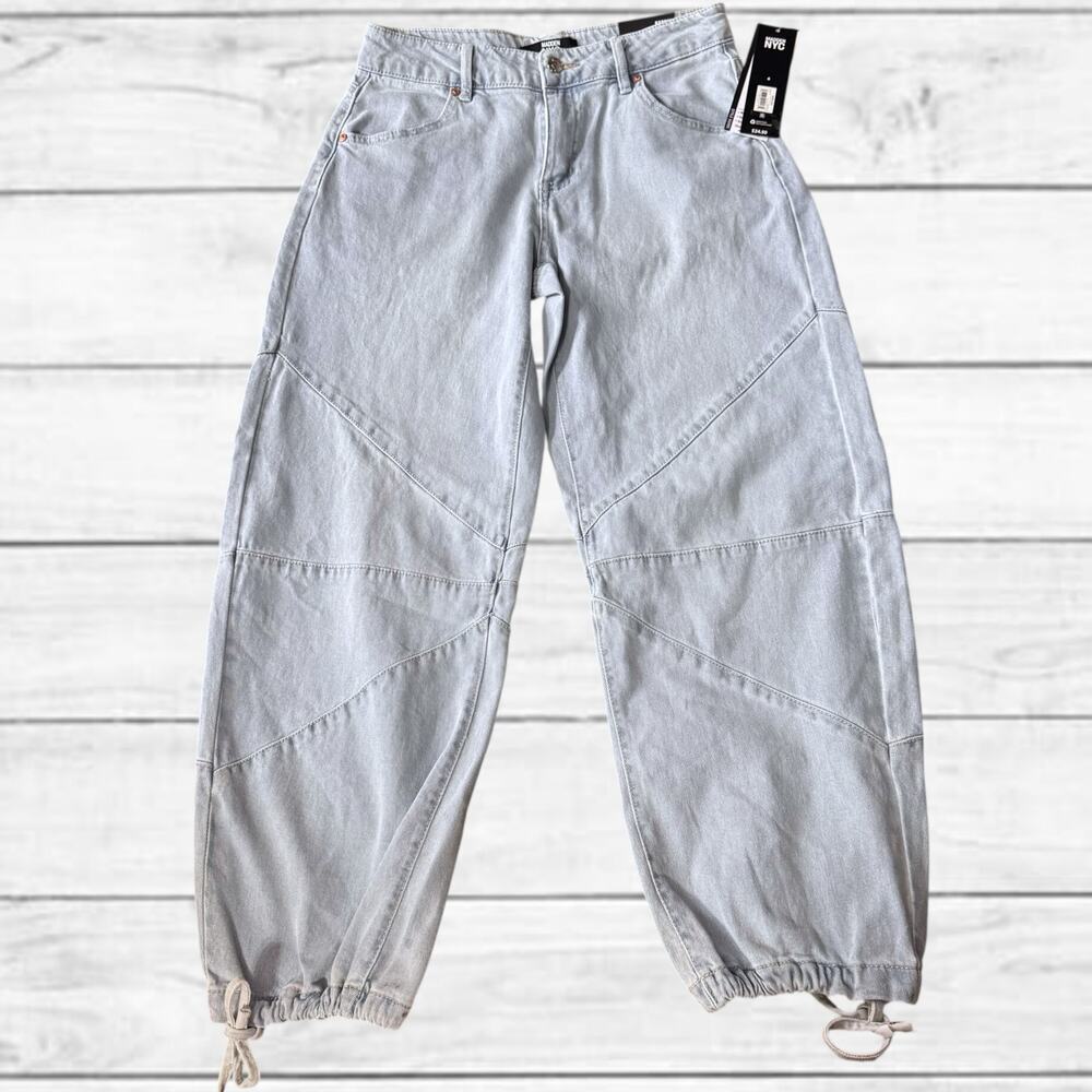 79. NWT Madden NYC Barrel Relaxed Fit Wide Leg Jeans Drawstring Hem SZ: 6 - Picture 2 of 7